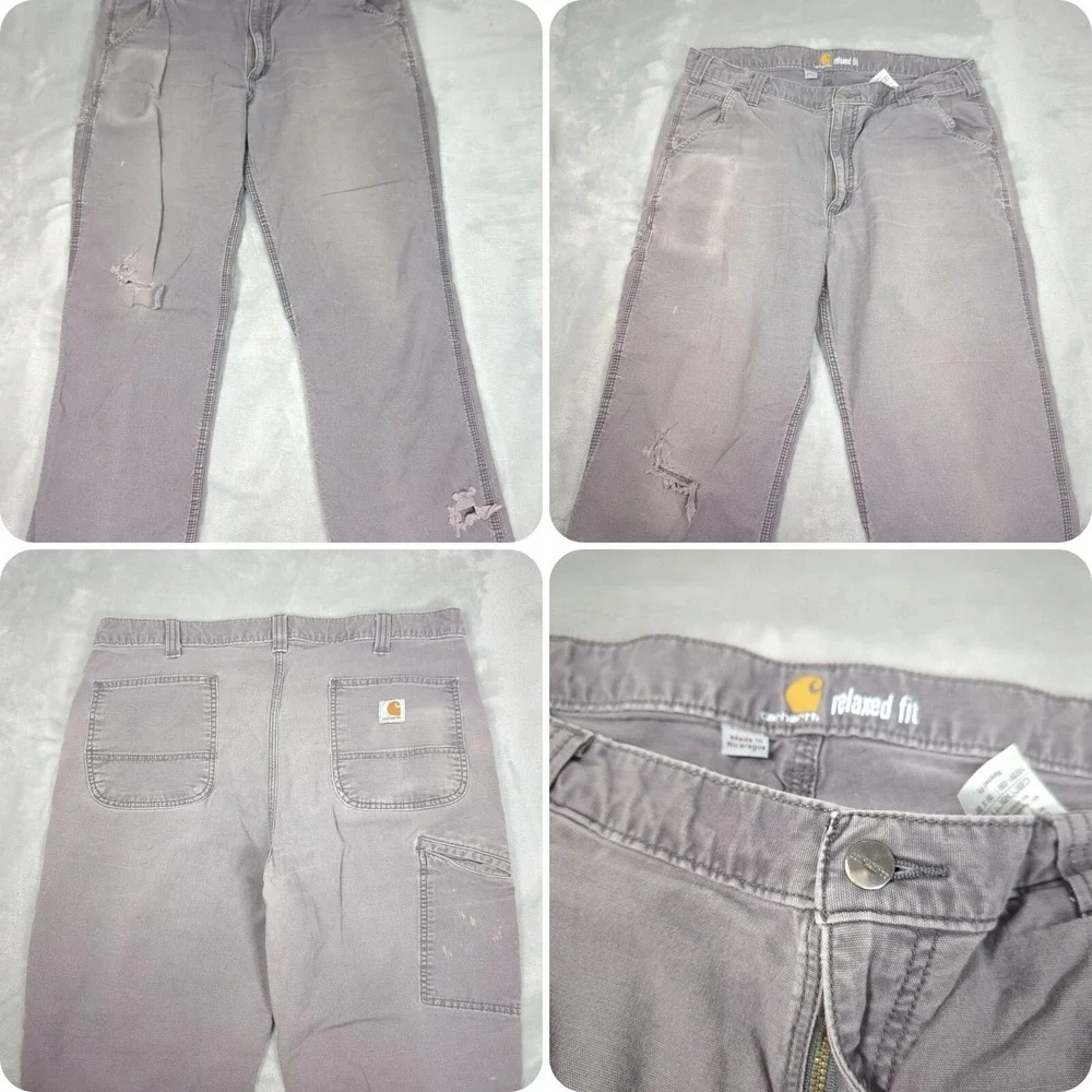 Carhartt Pants 38x32 Men Gray Canvas Rugged Flex Thick Work Distressed Relaxed